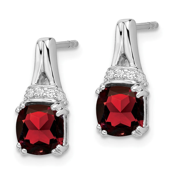 10K White Gold Earrings with Garnet & Diamonds