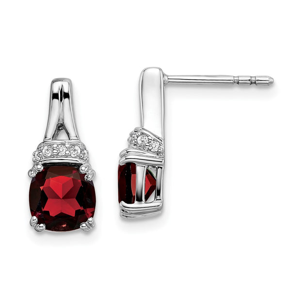 10K White Gold Earrings with Garnet & Diamonds