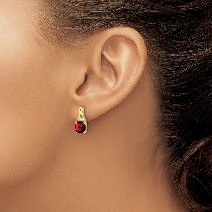 Buy Stylish 10K Yellow Gold Garnet & Diamond Earrings - Luxury Design, Value!-3