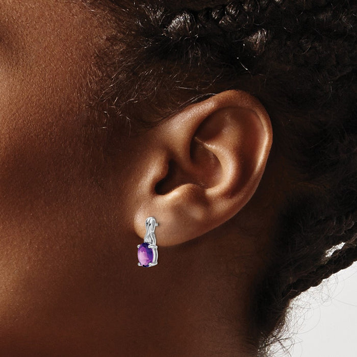 Buy 14K White Gold Oval Amethyst & Diamond Earrings - Stylish Luxury Design-3