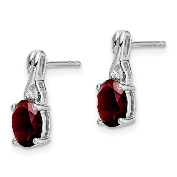 14K White Gold Oval Garnet & Diamond Drop Earrings