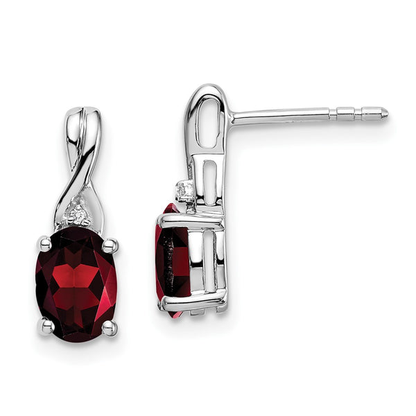 14K White Gold Oval Garnet & Diamond Drop Earrings