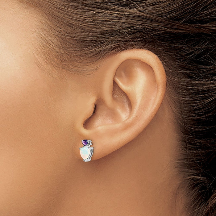 Shop Stylish 14K White Gold Heart Earrings with Opal & Amethyst Accents-3