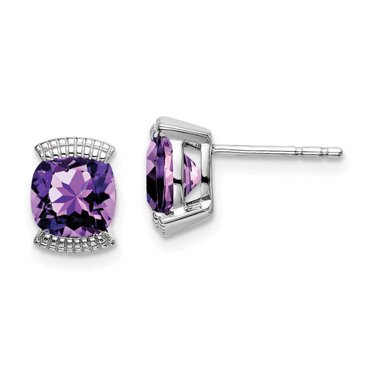 High-Quality 14K White Gold Amethyst Stud Earrings - Stylish & Affordable Value