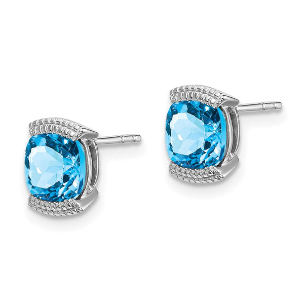 14K White Gold Blue Topaz Stud Earrings - 0.85mm