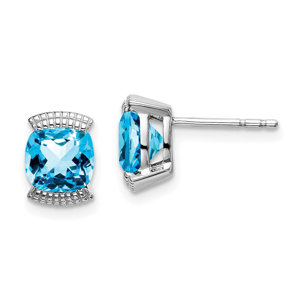14K White Gold Blue Topaz Stud Earrings - 0.85mm