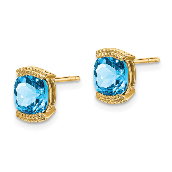 14K Gold Blue Topaz Stud Earrings