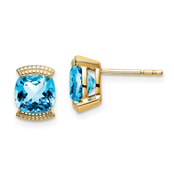 14K Gold Blue Topaz Stud Earrings