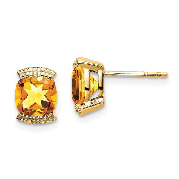 14K Gold Citrine Stud Earrings