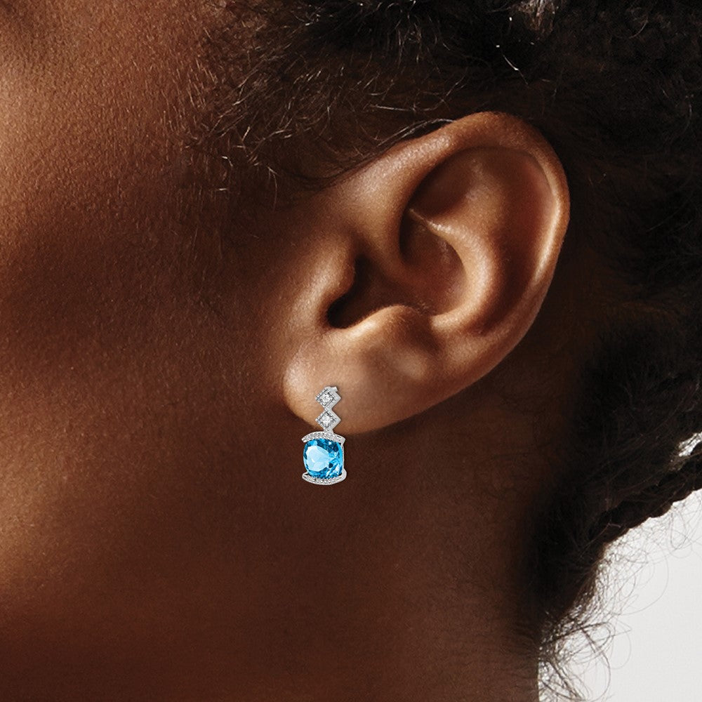 Buy Stylish 14K White Gold Blue Topaz & Diamond Earrings - Affordable Luxury