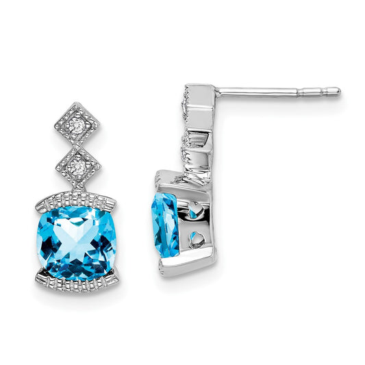 Buy Stylish 14K White Gold Blue Topaz & Diamond Earrings - Affordable Luxury