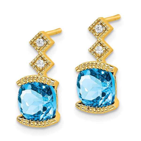 14K Gold Blue Topaz & Diamond Earrings - Style GR1-1003559