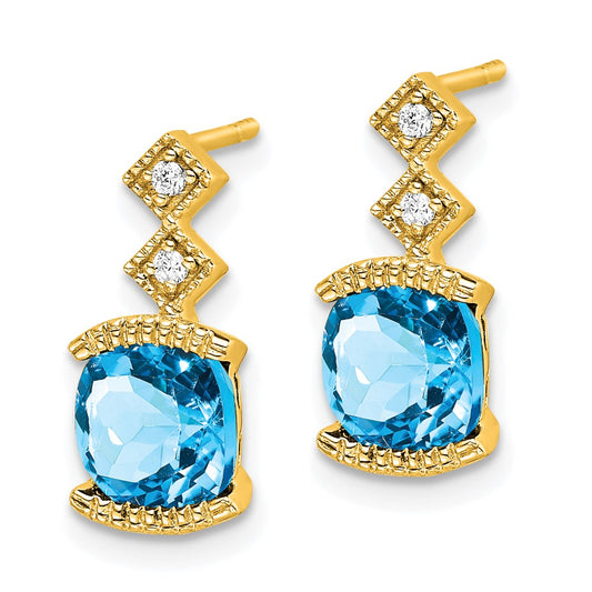 Buy Designer 14K Gold Blue Topaz & Diamond Earrings - Stylish Value at Great Price