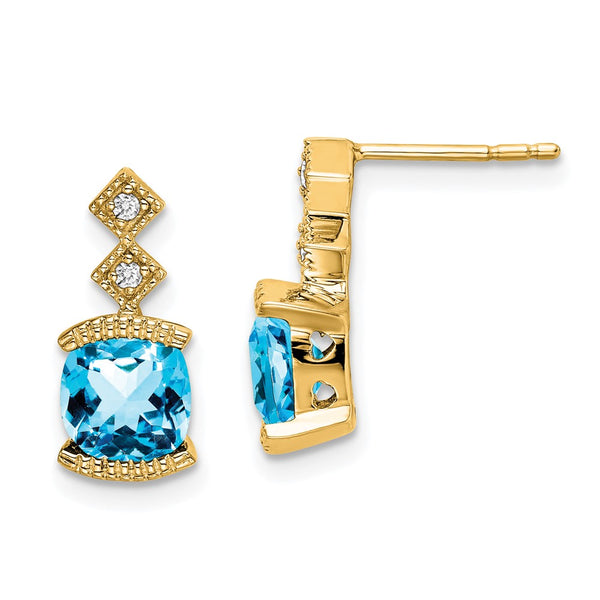 14K Gold Blue Topaz & Diamond Earrings - Style GR1-1003559
