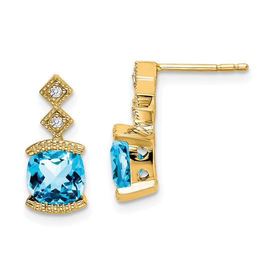 Buy Designer 14K Gold Blue Topaz & Diamond Earrings - Stylish Value at Great Price
