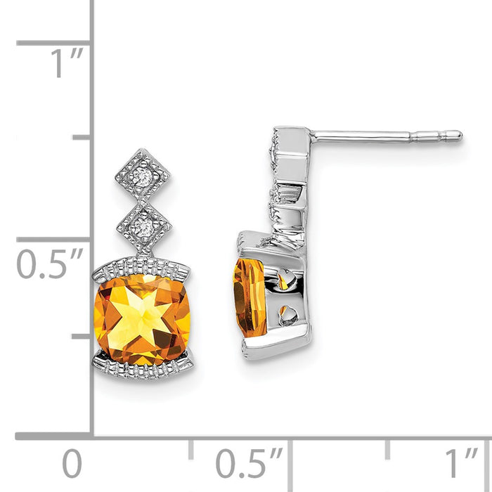 Exclusive 14K White Gold Drop Earrings with Citrine & Diamond - Luxury Style-4