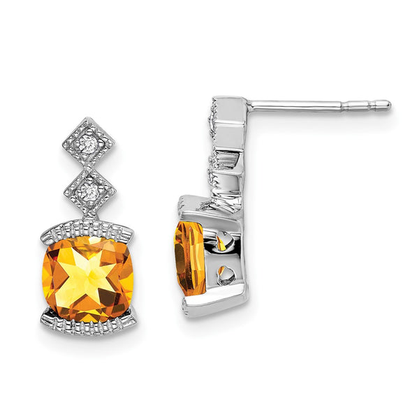 14K White Gold Drop Earrings with Citrine & Diamond