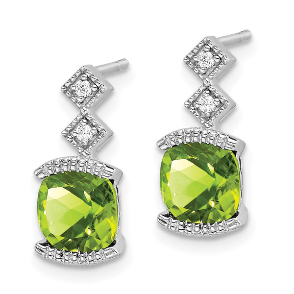 14K White Gold Peridot & Diamond Earrings - Style GR1-1017189