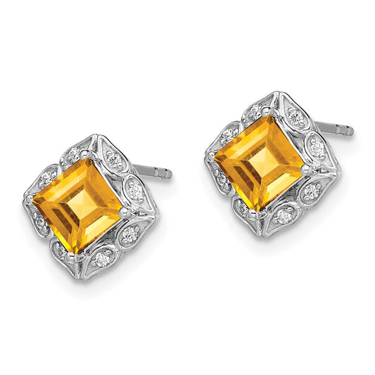 Buy Stylish 14K White Gold Square Citrine & Diamond Earrings - Luxury Value
