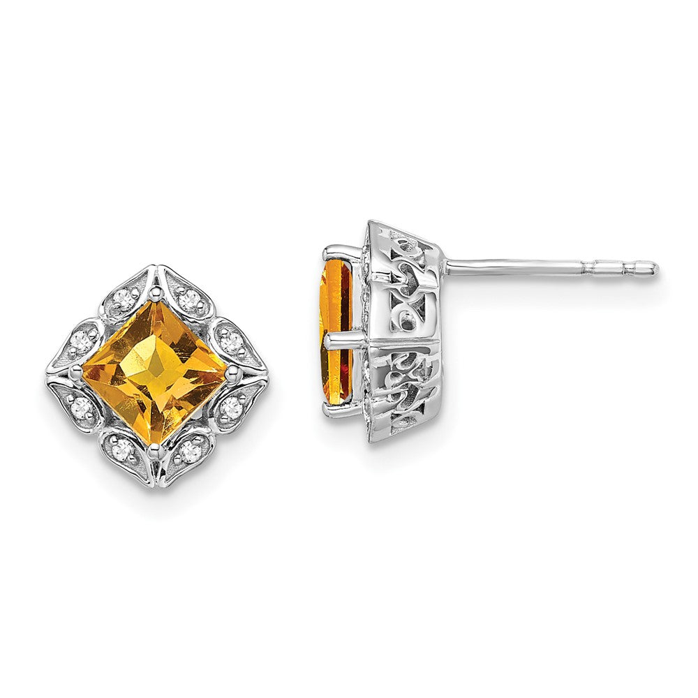Buy Stylish 14K White Gold Square Citrine & Diamond Earrings - Luxury Value