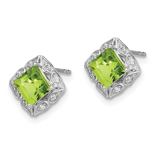Exclusive 14K White Gold Square Peridot & Diamond Earrings - Stylish Value!