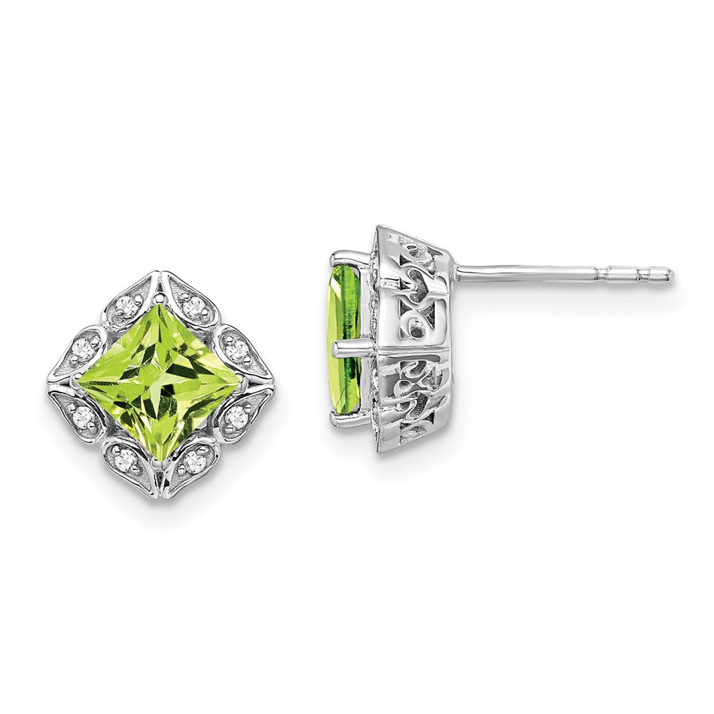 Exclusive 14K White Gold Square Peridot & Diamond Earrings - Stylish Value!