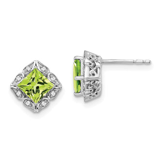 Exclusive 14K White Gold Square Peridot & Diamond Earrings - Stylish Value!