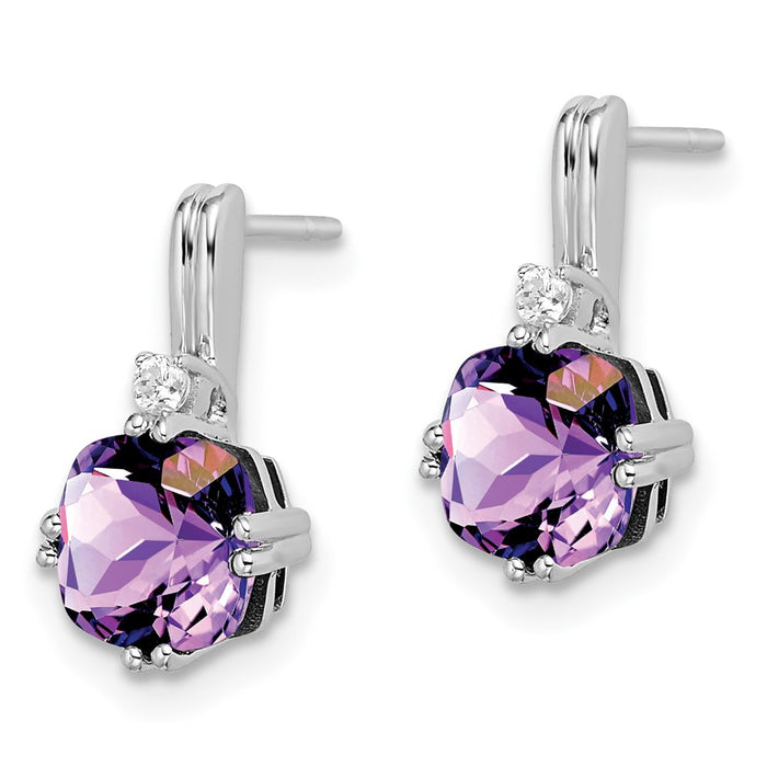 Exclusive 10K White Gold Cushion-Cut Amethyst & Diamond Earrings - Stylish Luxury-2