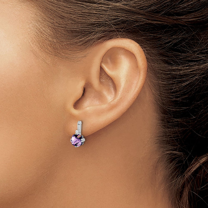Exclusive 10K White Gold Cushion-Cut Amethyst & Diamond Earrings - Stylish Luxury-3