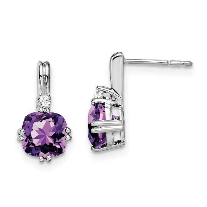 Exclusive 10K White Gold Cushion-Cut Amethyst & Diamond Earrings - Stylish Luxury-1