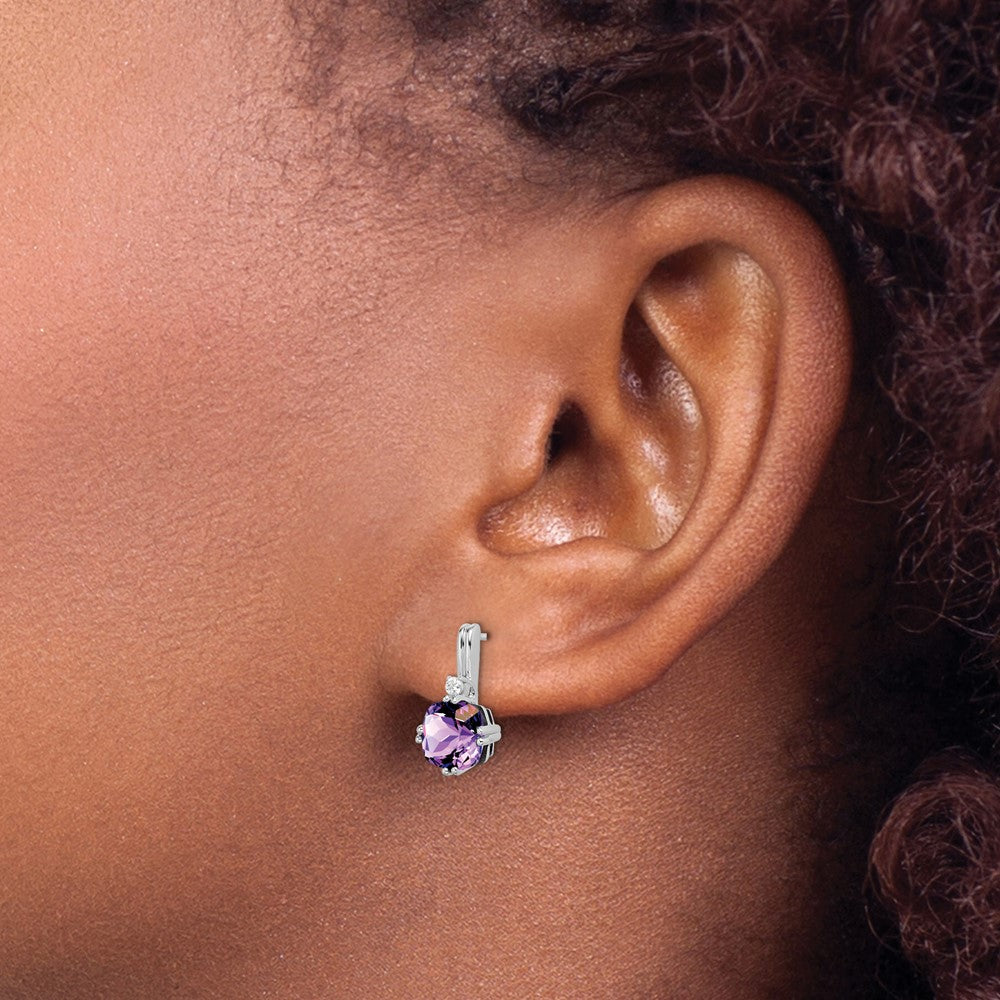 High-Quality 14K White Gold Amethyst & Diamond Earrings - Stylish Value!