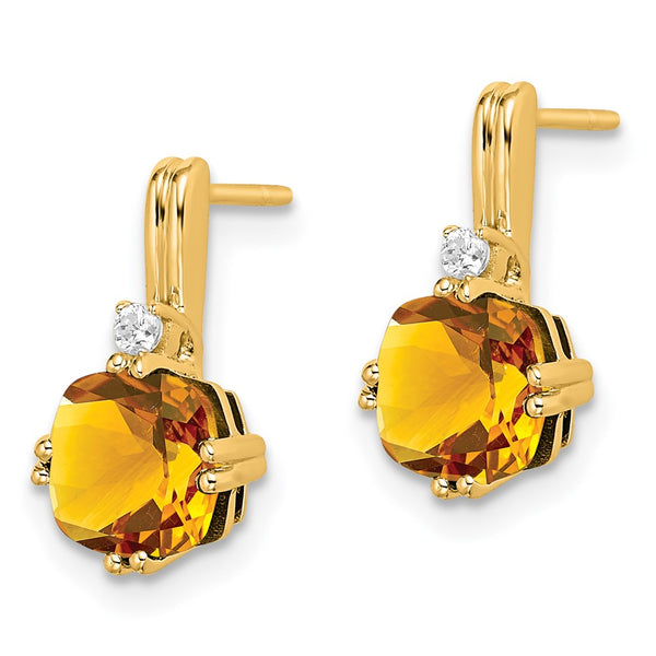 10K Gold Cushion-Cut Citrine & Diamond Earrings