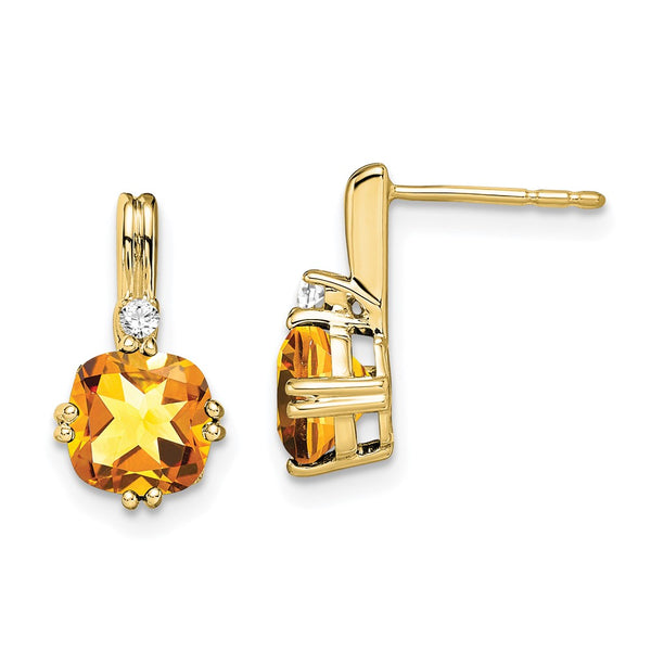 10K Gold Cushion-Cut Citrine & Diamond Earrings