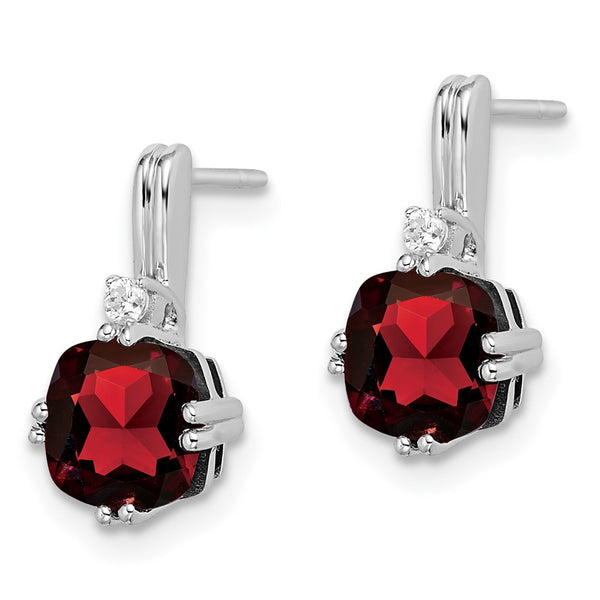 10K White Gold Cushion-Cut Garnet & Diamond Earrings