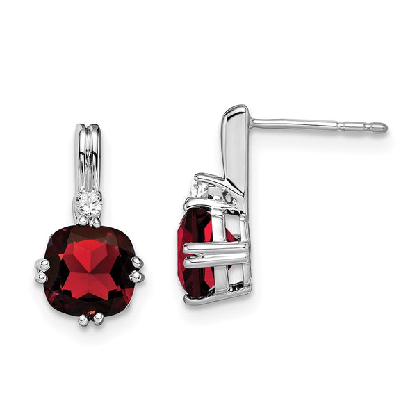 10K White Gold Cushion-Cut Garnet & Diamond Earrings