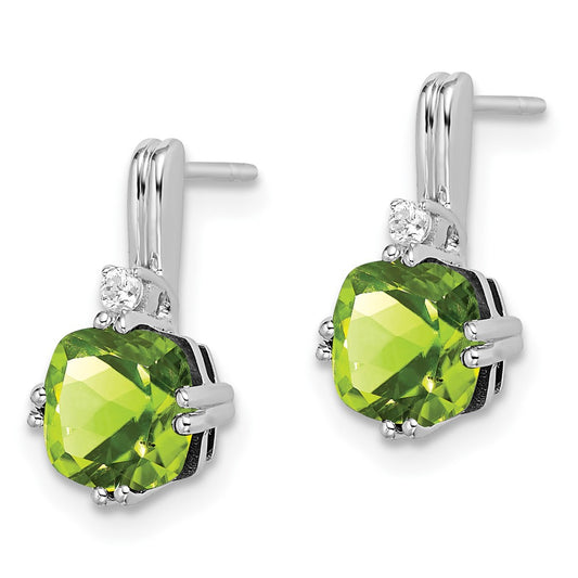 Buy Stylish 14K White Gold Cushion-Cut Peridot & Diamond Earrings - Luxury Value!