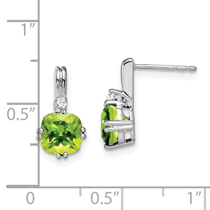 Buy Stylish 14K White Gold Cushion-Cut Peridot & Diamond Earrings - Luxury Value!-4