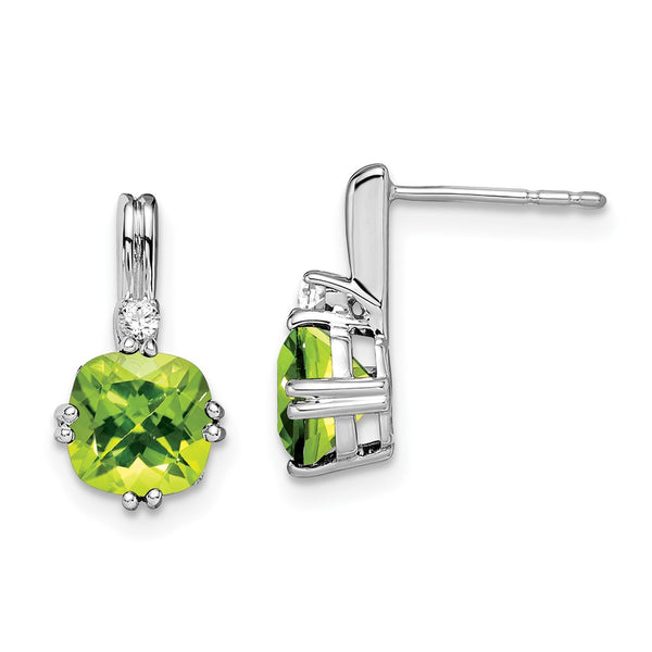 14K White Gold Cushion-Cut Peridot & Diamond Earrings - Style GR1-1003574