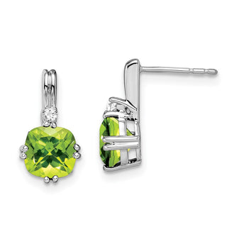 Buy Stylish 14K White Gold Cushion-Cut Peridot & Diamond Earrings - Luxury Value!