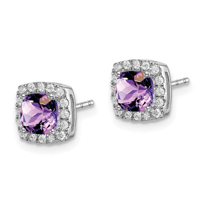Shop Stylish 14K White Gold Cushion-Cut Amethyst & Diamond Halo Earrings-2