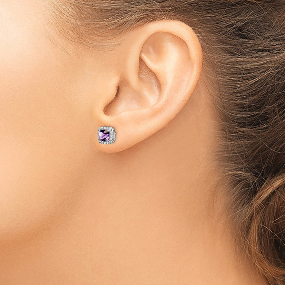 Shop Stylish 14K White Gold Cushion-Cut Amethyst & Diamond Halo Earrings