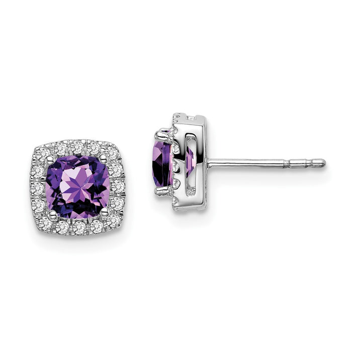 Shop Stylish 14K White Gold Cushion-Cut Amethyst & Diamond Halo Earrings-1