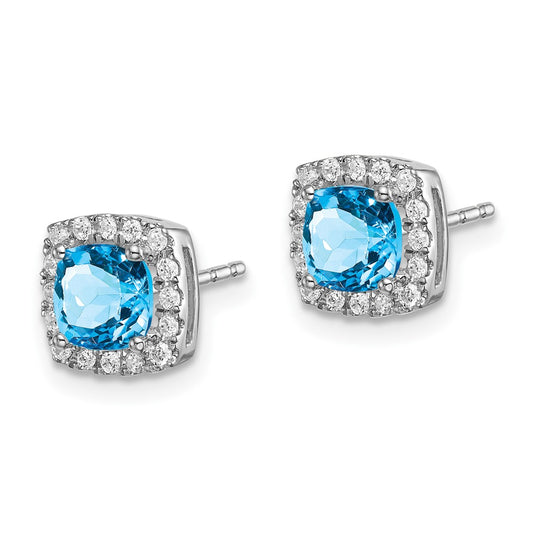 Shop Exclusive 14K White Gold Cushion-Cut Blue Topaz Earrings, Luxury Diamond Halo