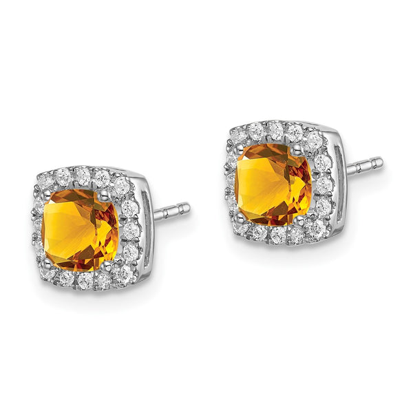 14K White Gold Cushion-Cut Citrine & Diamond Halo Earrings - Style GR1-1003577
