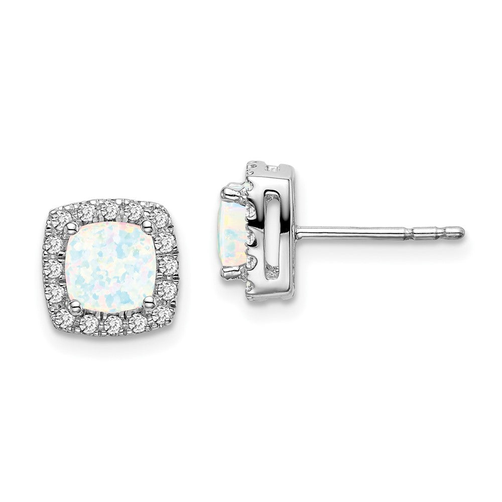 Shop Stylish 14K White Gold Cushion-Cut Opal Earrings with Diamond Halo