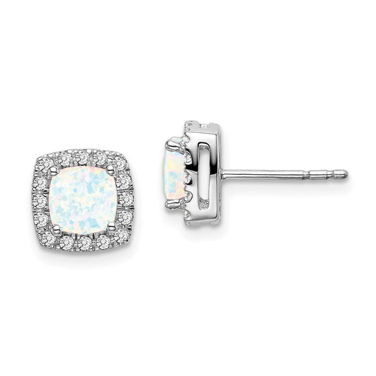 Shop Stylish 14K White Gold Cushion-Cut Opal Earrings with Diamond Halo