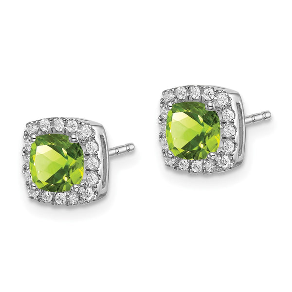 14K White Gold Cushion-Cut Peridot & Diamond Halo Earrings