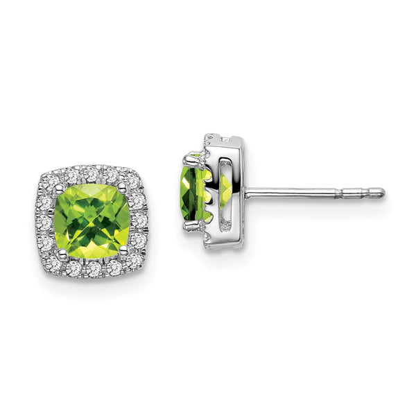 14K White Gold Cushion-Cut Peridot & Diamond Halo Earrings