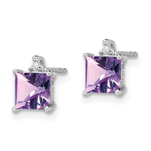 14K White Gold Princess-Cut Amethyst & Diamond Earrings