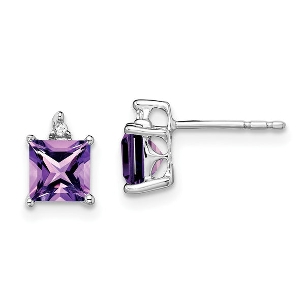 14K White Gold Princess-Cut Amethyst & Diamond Earrings